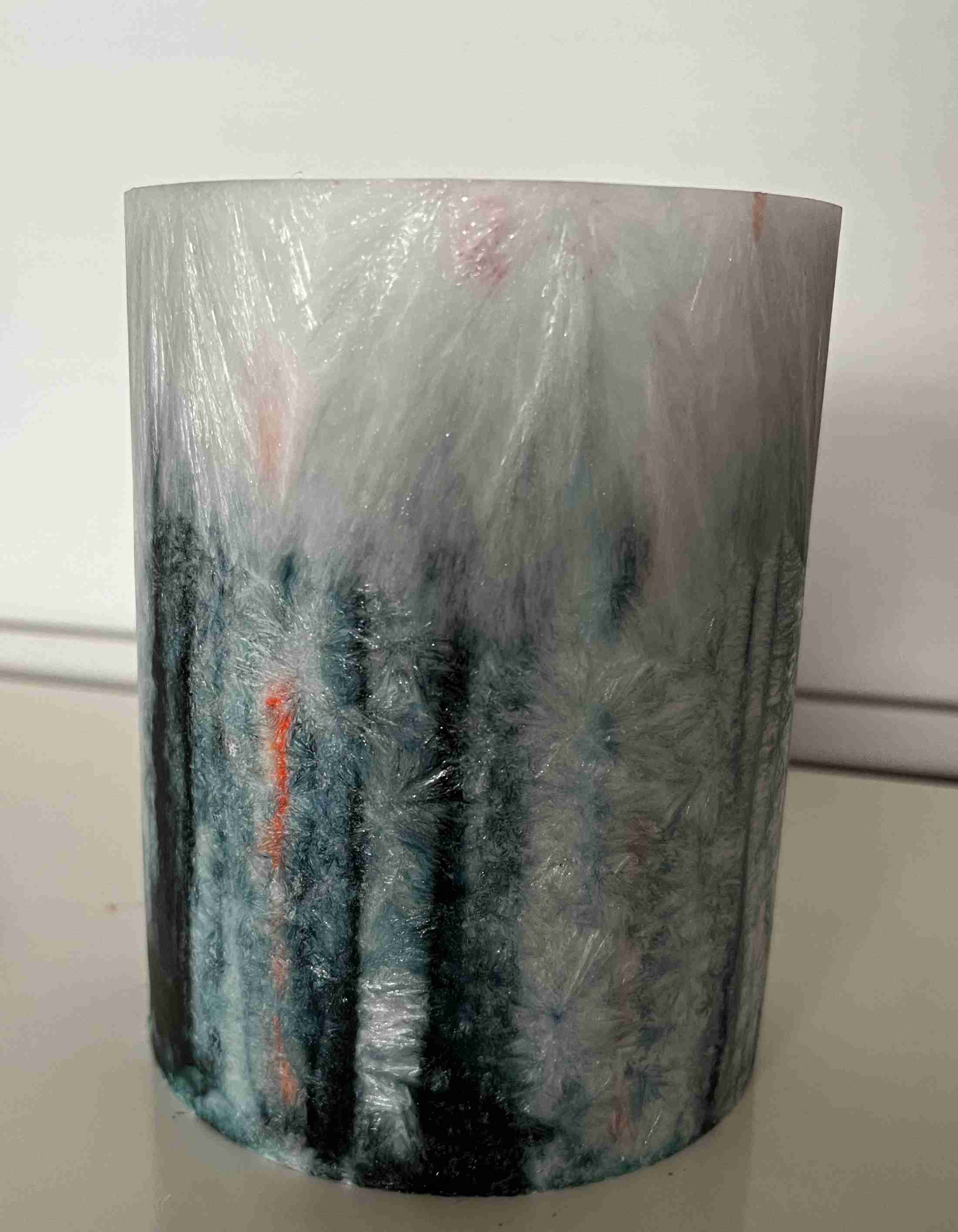 Svíčka 94x130 tmavá petrolejová s oranžovou