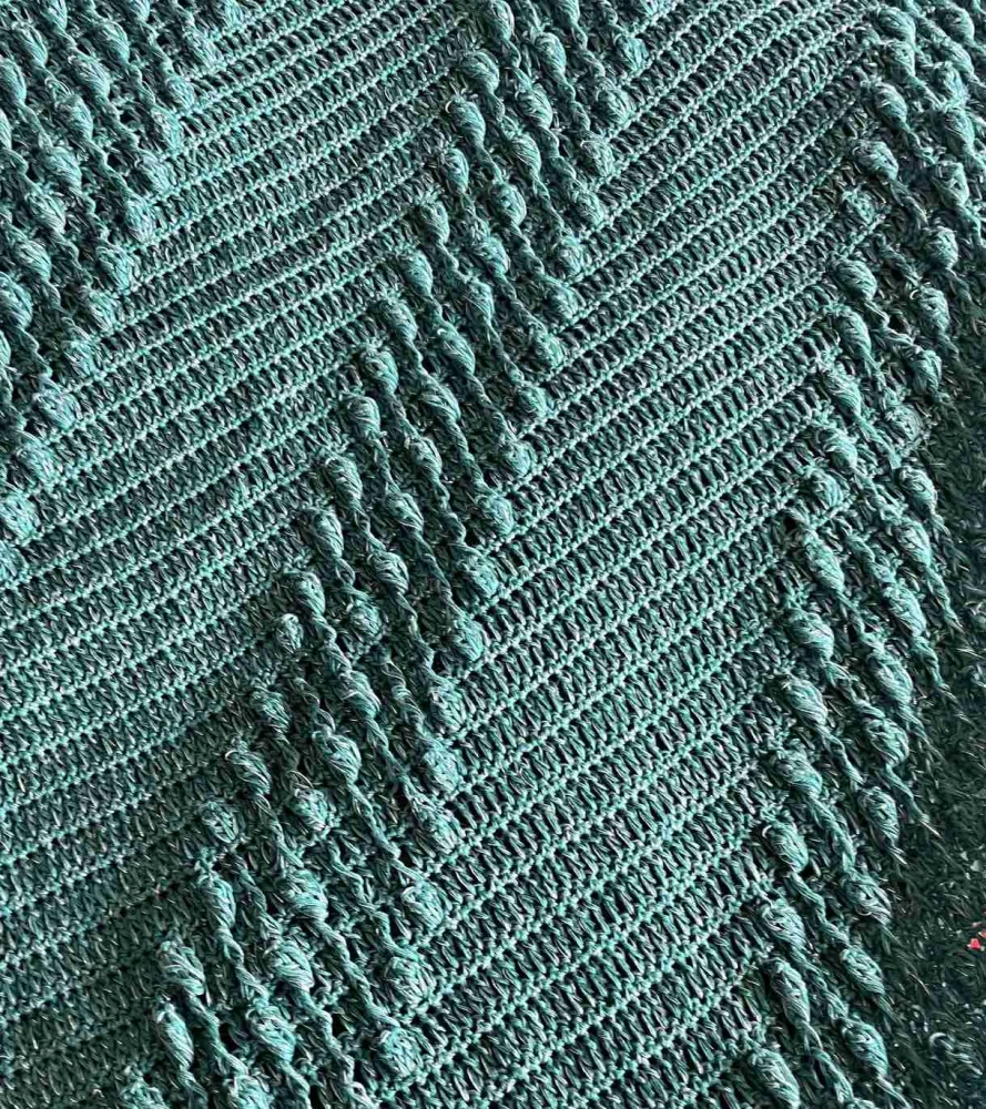 háčkovaný šátek modrozelený