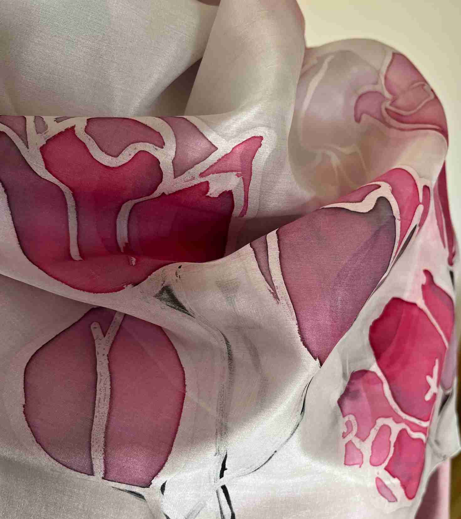 Šátek tulipány v růžové a šedé