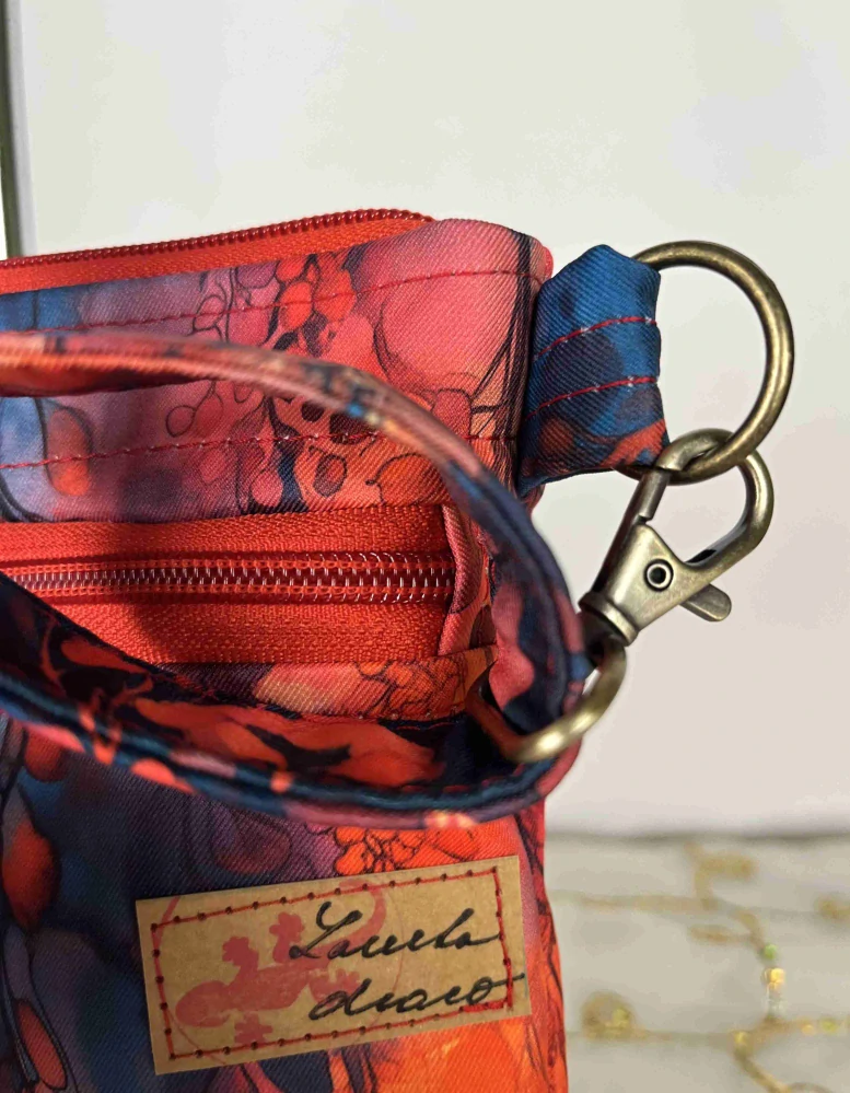 Malá kabelka crossbody "Maličká" listy modrá oranžová