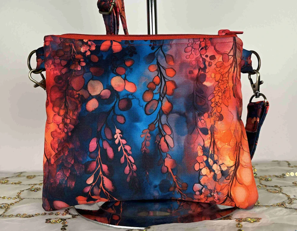 Malá kabelka crossbody "Maličká" listy modrá oranžová