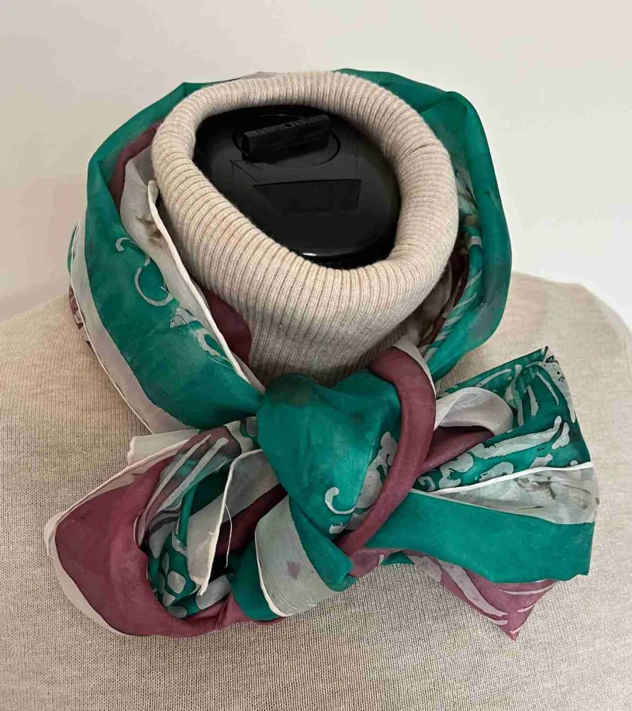 Hedvábný šál Mandaly smaragdová purpurová