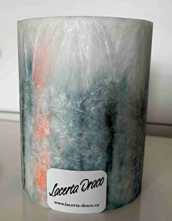 Svíčka 94x130 tmavá petrolejová s oranžovou