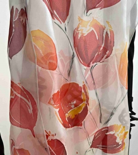 Hedvábný šál tulipány červená a žlutá