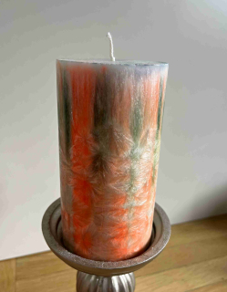 Svíčka 76x150 oranžová s tm zelenou