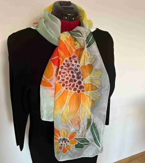 Šál hedvábný květy žluté oranžové