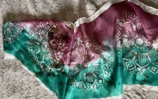 Hedvábný šál Mandaly smaragdová purpurová