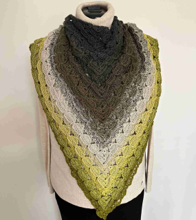 Háčkovaný šátek žlutozelená béžová tmavá