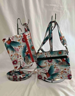 Malá kabelka crossbody "Maličká" ptáčci oranžový zip