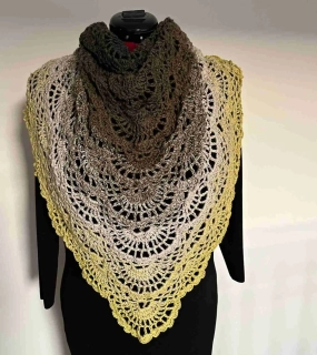 háčkovaný šátek hnědozelené žlutozelená