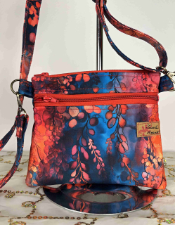 Malá kabelka crossbody "Maličká" listy modrá oranžová