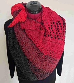 Háčkovaný šátek červeno černá