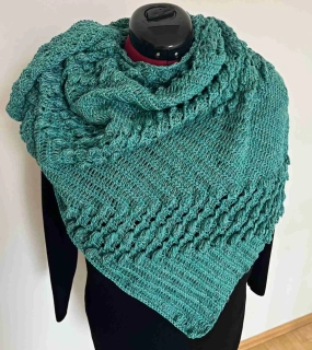 háčkovaný šátek modrozelený